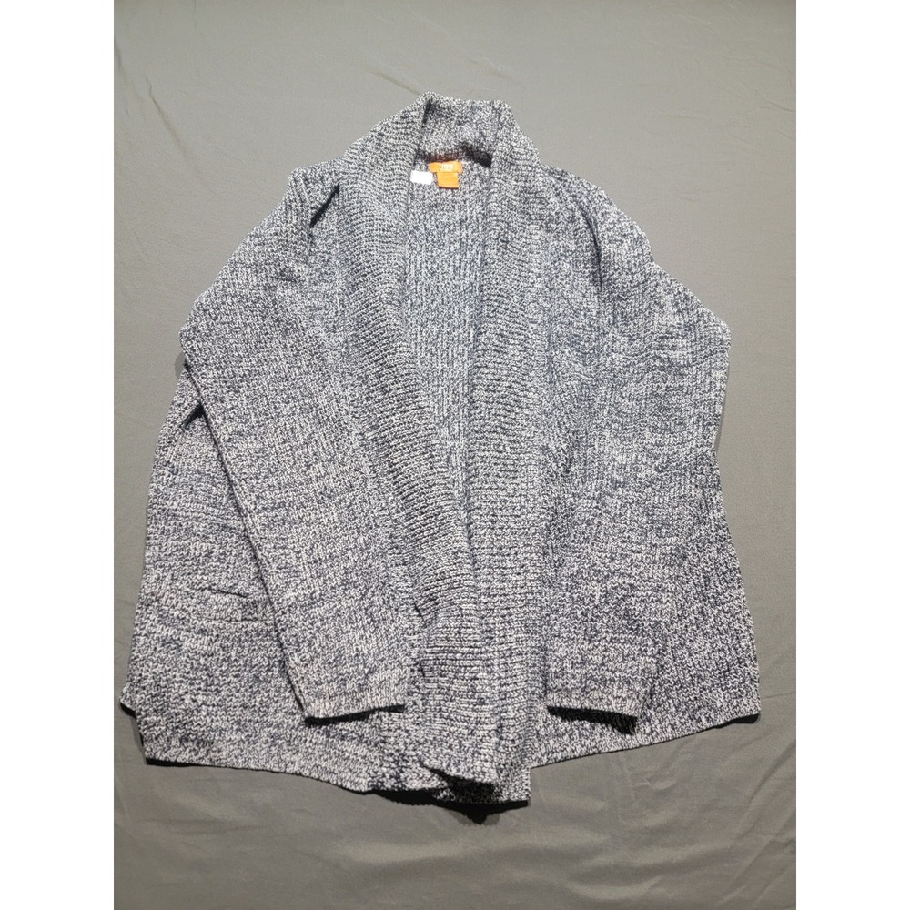 Joe Fresh Womens XL Navy White Marled Open Front Shawl Collar Cardigan Sweater